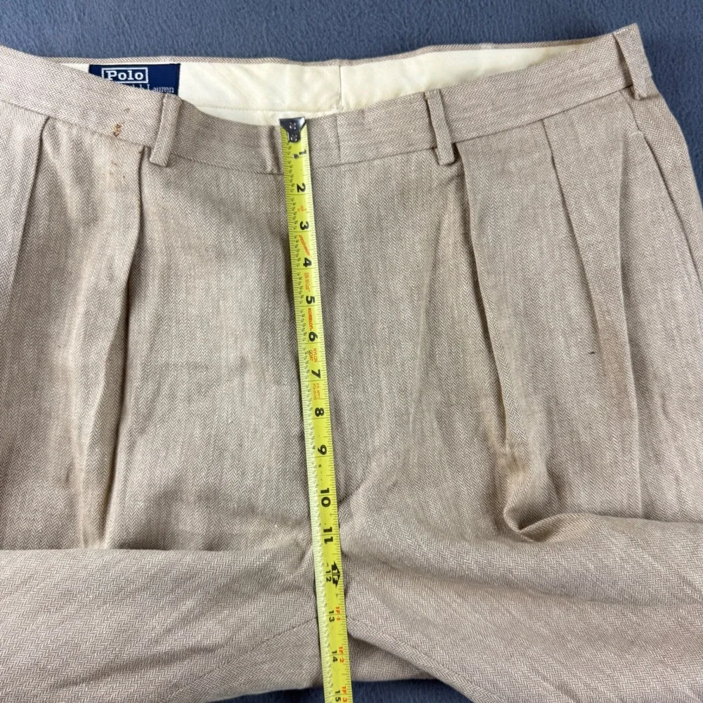 Vintage Polo Ralph Lauren Pants Men 38x30 (Fit 36x30) Beige Linen Double Pleated